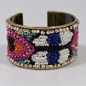 Evil Eye Multicolor Colorful Beaded Wide Band Cuff Bracelet
